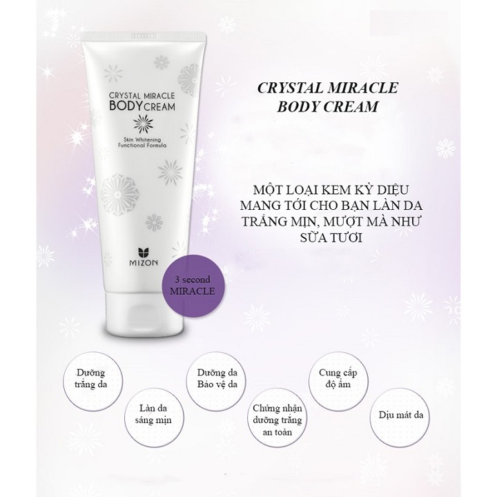 Kem dưỡng trắng da Mizon Crystal Miracle Body Cream lotion dưỡng trắng da