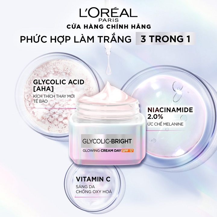 Kem dưỡng L'Oreal Paris Glycolic (AHA) Bright SPF 1